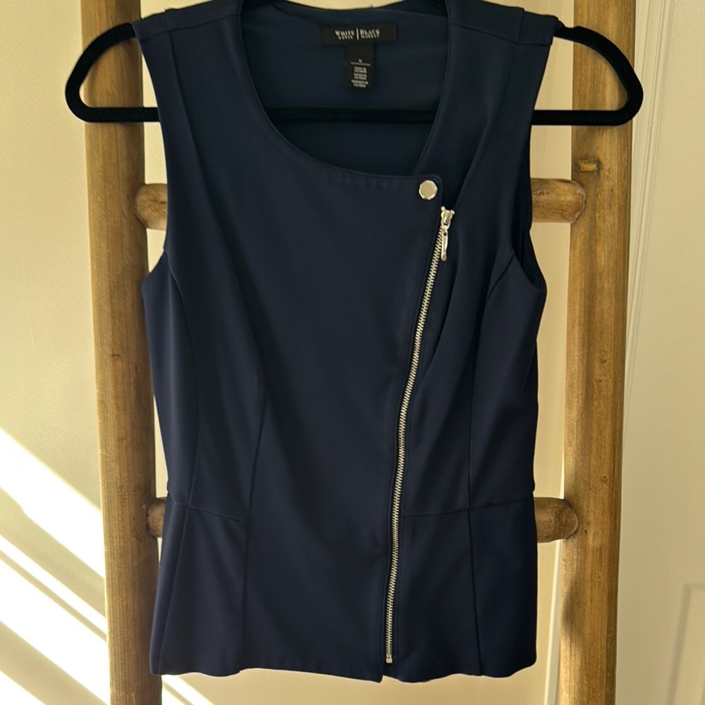 WHBM Navy Blue Women's Top with Zipper Detail